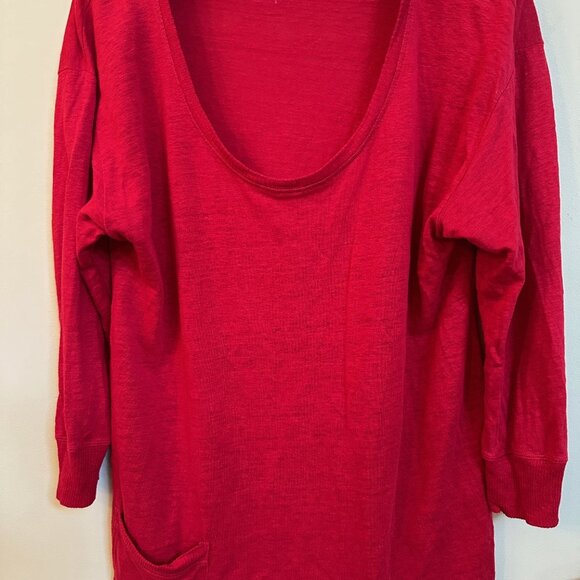 Eileen Fisher Red Scoop-Neck Top – Organic Linen Cotton Slub | Size Small - Picture 3 of 4